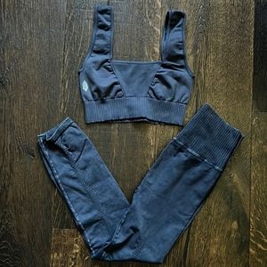FP Movement Good Karma 7/8 Legging & Square Neck Bra, Washed Vintage Black, M/L